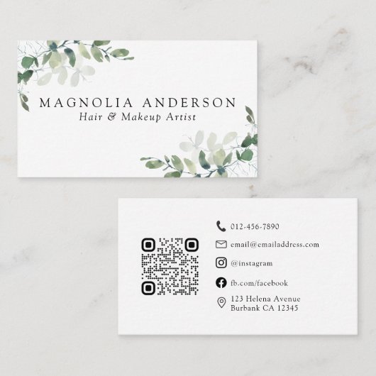 Chic Eucalyptus QR Code Visitenkarte (Vorne/Hinten)