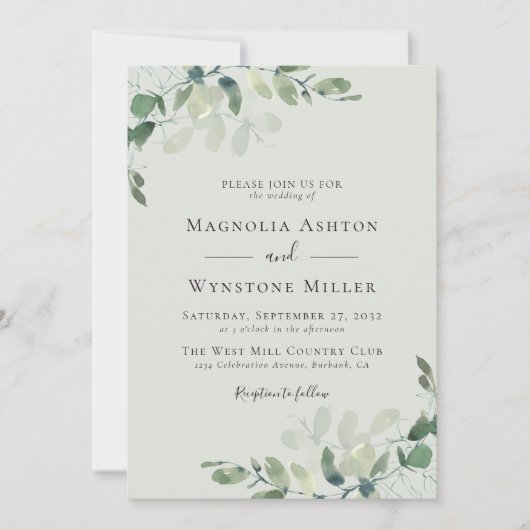 Chic Eucalyptus Sage Green Wedding Einladung (Vorderseite)