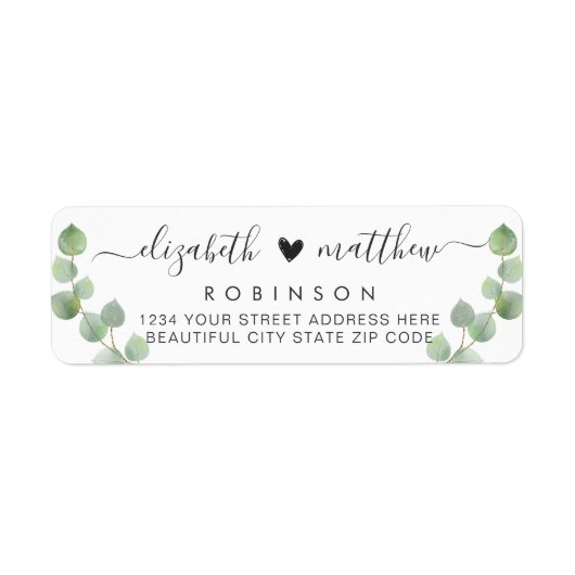 Chic Eucalyptus Wedding Return Address Label (Vorne)