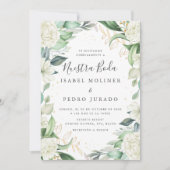 Chic Eucalyptus White Roses Nuestra Boda Wedding Einladung (Vorderseite)