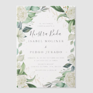 Chic Eucalyptus White Roses Nuestra Boda Wedding Pergament Einladungen