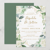 Chic Eucalyptus White Roses Spanisches Brautparty Einladung (Vorne/Hinten)