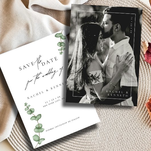 Chic Eukalyptus Black & White Foto Save the Date