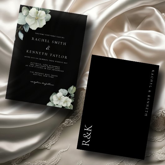 Chic Eukalyptus Black & White Minimalistisch Weddi Einladung