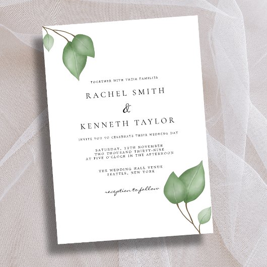 Chic Eukalyptus Black & White Minimalistisch Weddi Einladung