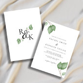 Chic Eukalyptus Black & White Minimalistisch Weddi Einladung