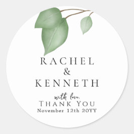 Chic Eukalyptus Black & White Minimalistisch Weddi Runder Aufkleber