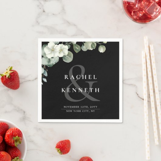 Chic Eukalyptus Black & White Minimalistisch Weddi Serviette (Beispiel)