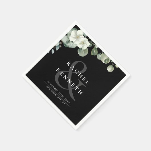 Chic Eukalyptus Black & White Minimalistisch Weddi Serviette (Ecke)