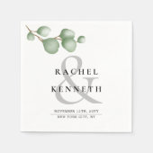 Chic Eukalyptus Black & White Minimalistisch Weddi Serviette (Vorderseite)