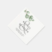 Chic Eukalyptus Black & White Minimalistisch Weddi Serviette (Ecke)