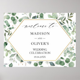 Chic Eukalyptus Greenerenerity Wedding Willkommens Poster