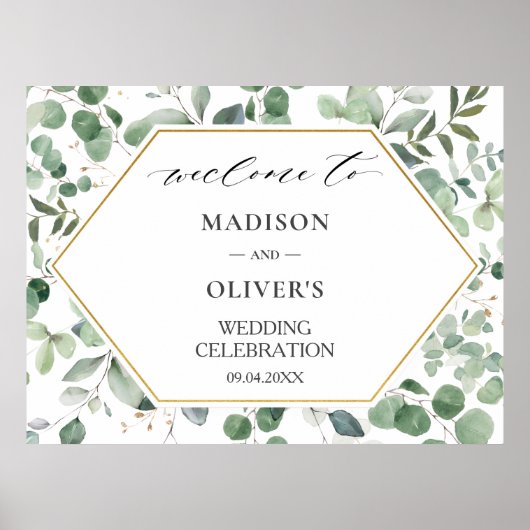 Chic Eukalyptus Greenerenerity Wedding Willkommens Poster (Vorne)