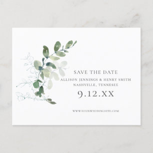 Chic Eukalyptus Greenerity Wedding Save the Date Ankündigungspostkarte