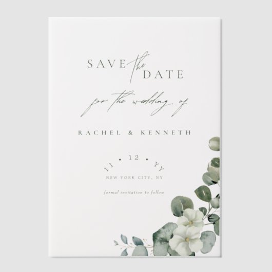 Chic Eukalyptus Greenerity Wedding Save the Date Pergament Einladungen (Vorderseite)