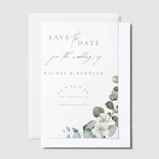 Chic Eukalyptus Greenerity Wedding Save the Date Pergament Einladungen (Versetzt)