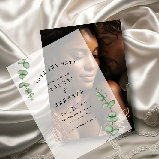 Chic Eukalyptus Greenerity Wedding Save the Date Pergament Einladungen