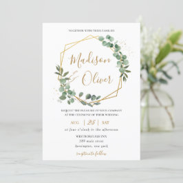 Chic Eukalyptus Greenery Gold Geometric Wedding Einladung