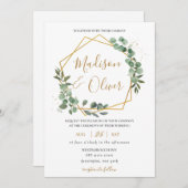 Chic Eukalyptus Greenery Gold Geometric Wedding Einladung (Vorne/Hinten)
