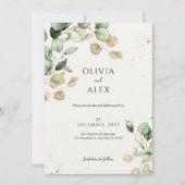 Chic Eukalyptus Greenery mit Golddetails Hochzeit Save The Date (Vorderseite)