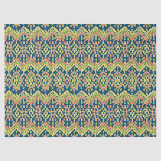 Chic Exotic Ethnic Ikat-Muster auf blau Seidenpapier (Vorderseite)