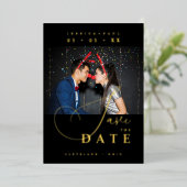 Chic Exquisite Script Photo Christmas Golden Folieneinladung (Stehend vorne)