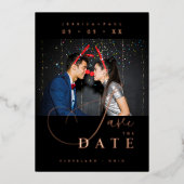 Chic Exquisite Script Photo Christmas Rose Gold  Folieneinladung (Vorderseite)