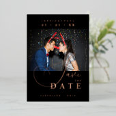 Chic Exquisite Script Photo Christmas Rose Gold  Folieneinladung (Stehend vorne)