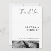 Chic Extra Minimalist Black & White Photo Wedding  Dankeskarte (Vorderseite)