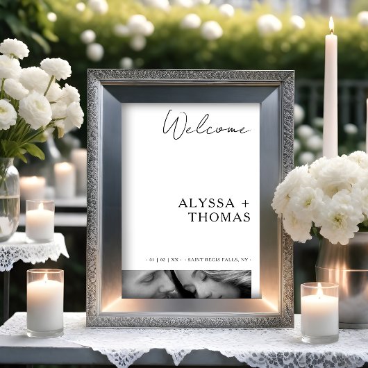 Chic Extra Minimalist Black & White Photo Wedding Poster