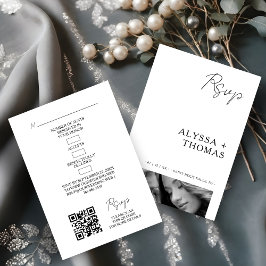 Chic Extra Minimalist Black & White Photo Wedding  RSVP Karte