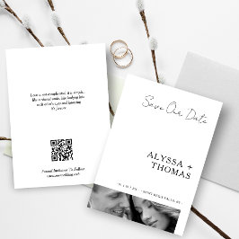 Chic Extra Minimalist Black & White Photo Wedding  Save The Date