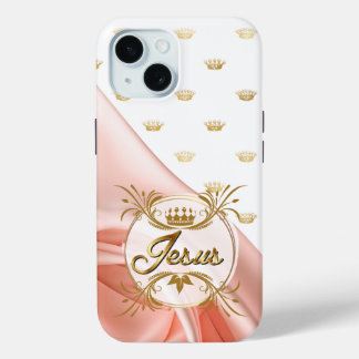 Chic Faith Pink Satin Gold Crown Design Jesus Case-Mate iPhone Hülle
