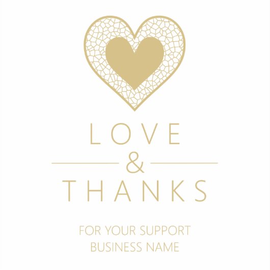 Chic Fake Gold Black Heart Lace Effect Love Thanks Aufkleber (Vorderseite)