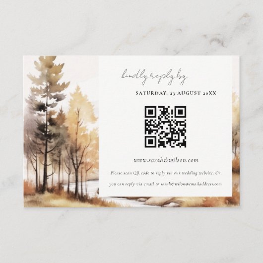 Chic Fall Autumn Landscape Wedding QR Code RSVP Begleitkarte (Vorderseite)