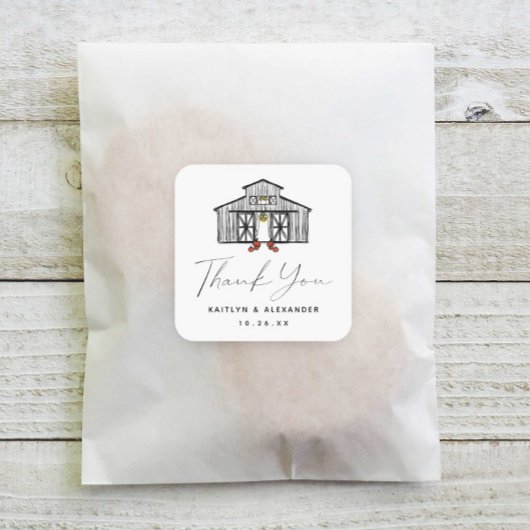 Chic Fall Barn Danke Hochzeit Quadratischer Aufkleber