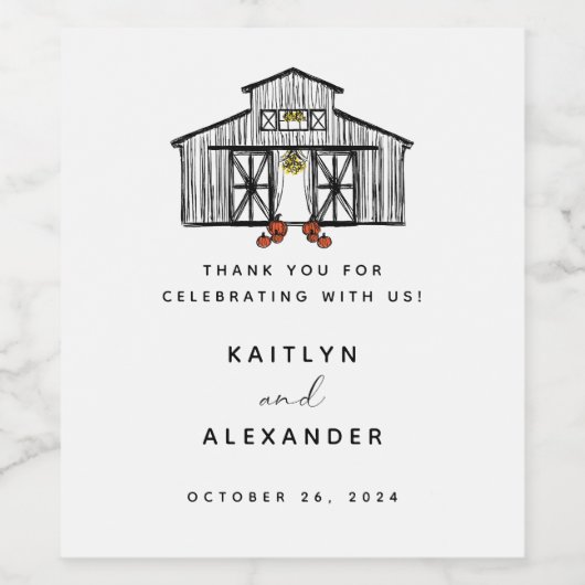 Chic Fall Barn mit Pumpkins Hochzeit Weinetikett (Einzelnes Label)