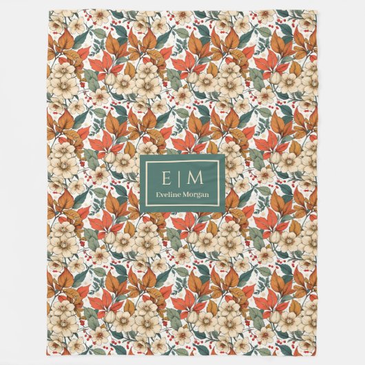 Chic Fall Floral Sage Olive Rusty Terracotta Cozy  Fleecedecke (Vorderseite)