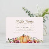 Chic Fall Little Pumpkin Rose Gold Baby Dusche Einladung (Stehend Vorderseite)