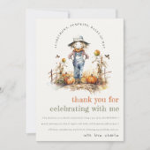 Chic Fall Pumpkin Scarecrow Harvest Kindergeburtst Dankeskarte (Vorderseite)