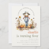 Chic Fall Pumpkin Scarecrow Harvest Kindergeburtst Einladung (Vorderseite)