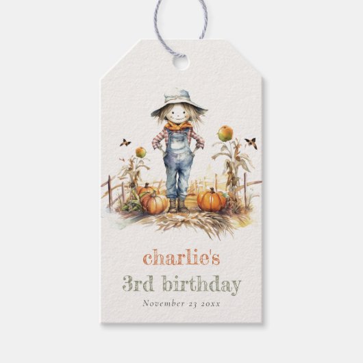 Chic Fall Pumpkin Scarecrow Harvest Kindergeburtst Geschenkanhänger (Vorderseite)