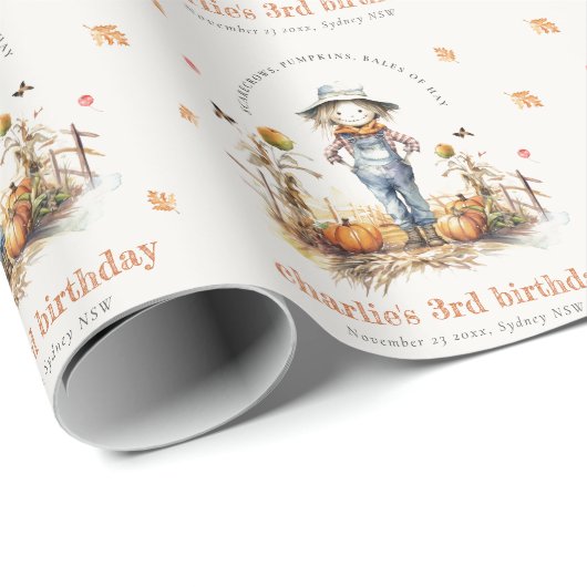 Chic Fall Pumpkin Scarecrow Harvest Kindergeburtst Geschenkpapier (Rolleneckpunkt)