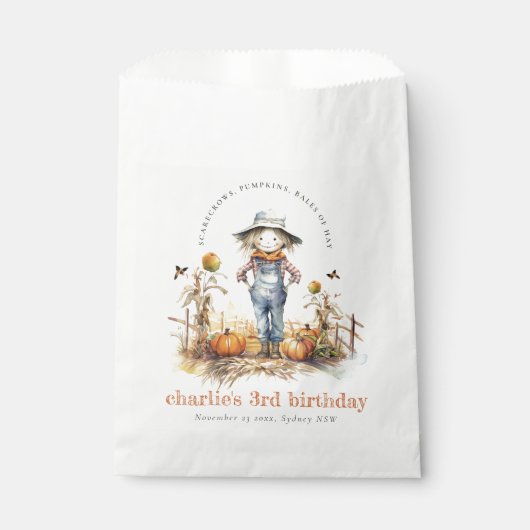 Chic Fall Pumpkin Scarecrow Harvest Kindergeburtst Geschenktütchen (Vorderseite)
