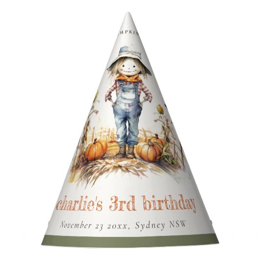Chic Fall Pumpkin Scarecrow Harvest Kindergeburtst Partyhütchen (Vorderseite)