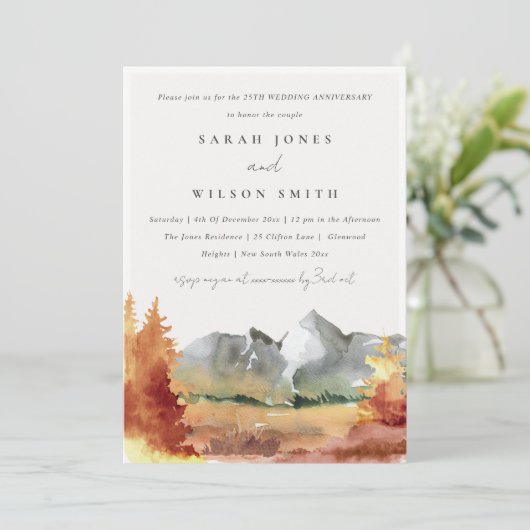 Chic Fall Rust Mountain Trees Any Year Anniversary Einladung (Stehend Vorderseite)