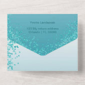 Chic Falling Aquamarin Blue Glitzer 100. Geburtsta All In One Einladung (Rückseite)