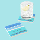 Chic Familienname Blue Stripes Ocean Beach House Steinuntersetzer