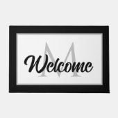 Chic Family Monogram Welcome Mat Schwarz-weiß Grau Fußmatte (Vorderseite)