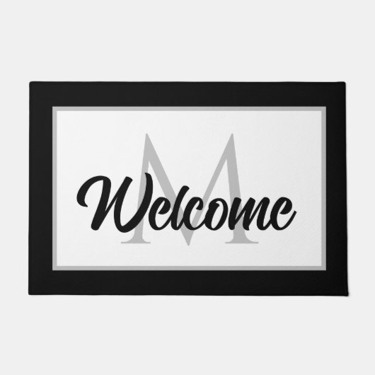 Chic Family Monogram Welcome Mat Schwarz-weiß Grau Fußmatte (Vorderseite)